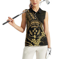 Gold Kosrae Liberation Day Women Sleeveless Polo Shirt September 8 Polynesian Tattoo - Polynesian Pride