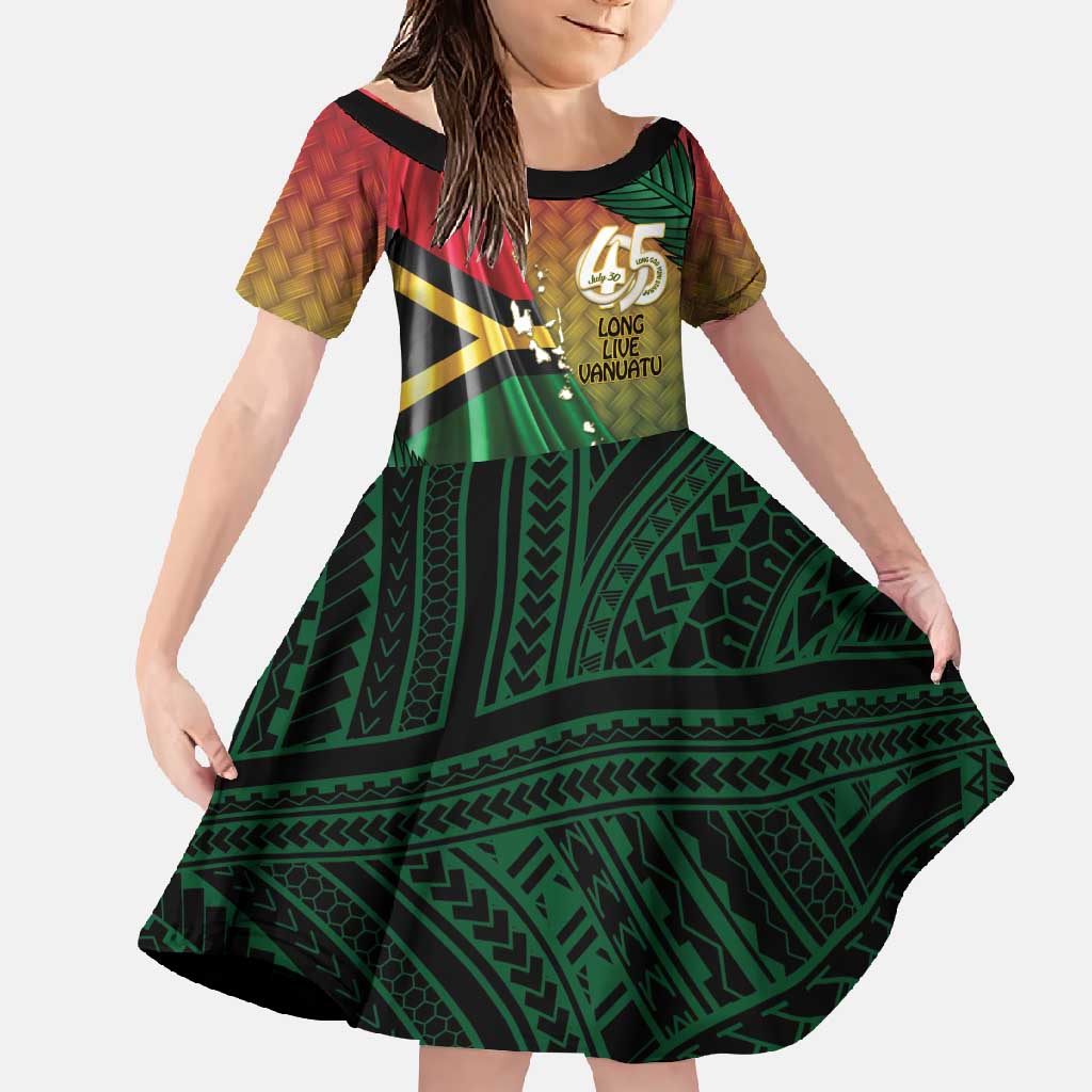 Personalised Long Live Vanuatu Independence Day Family Matching Long Sleeve Bodycon Dress and Hawaiian Shirt 45th Anniversary Woven Pattern - Polynesian Pride