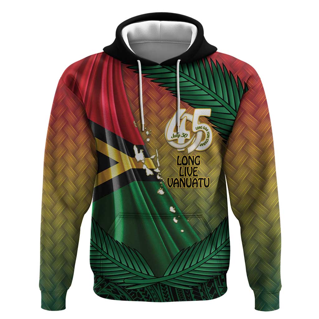 Personalised Long Live Vanuatu Independence Day Hoodie 45th Anniversary Woven Pattern - Polynesian Pride