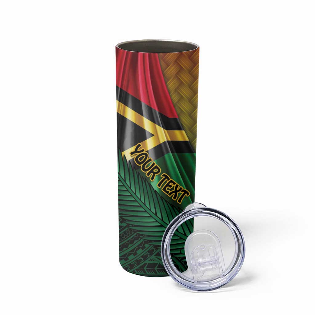 Personalised Long Live Vanuatu Independence Day Skinny Tumbler 45th Anniversary Woven Pattern - Polynesian Pride