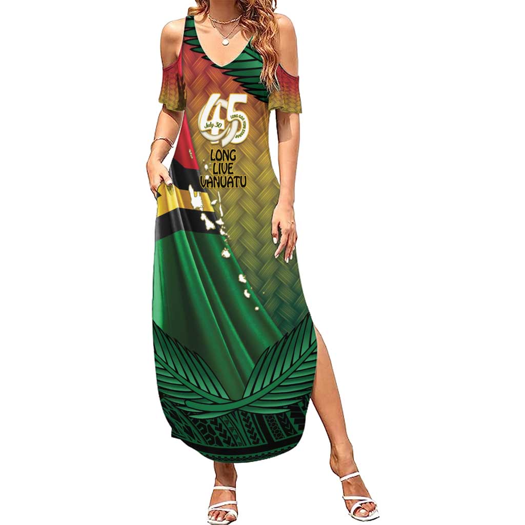 Personalised Long Live Vanuatu Independence Day Summer Maxi Dress 45th Anniversary Woven Pattern - Polynesian Pride