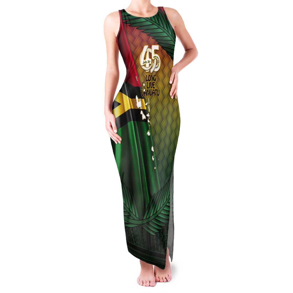 Personalised Long Live Vanuatu Independence Day Tank Maxi Dress 45th Anniversary Woven Pattern - Polynesian Pride