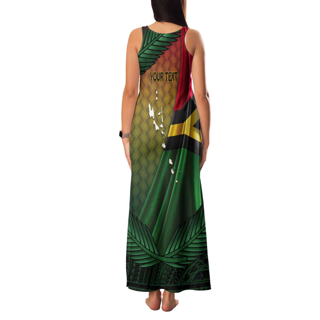 Personalised Long Live Vanuatu Independence Day Tank Maxi Dress 45th Anniversary Woven Pattern - Polynesian Pride