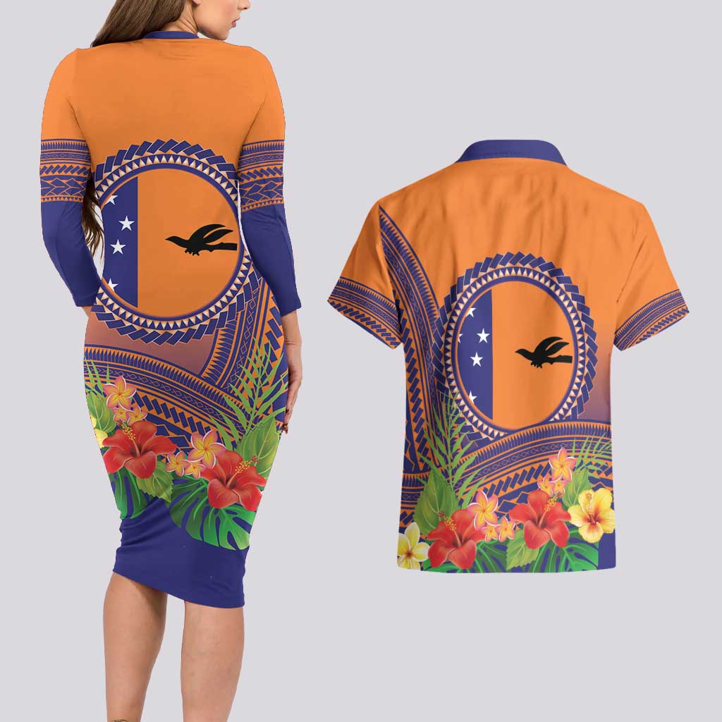 PNG New Ireland Province Couples Matching Long Sleeve Bodycon Dress and Hawaiian Shirt Niu Ailan Necklace Polynesian Tattoo LT14 - Polynesian Pride