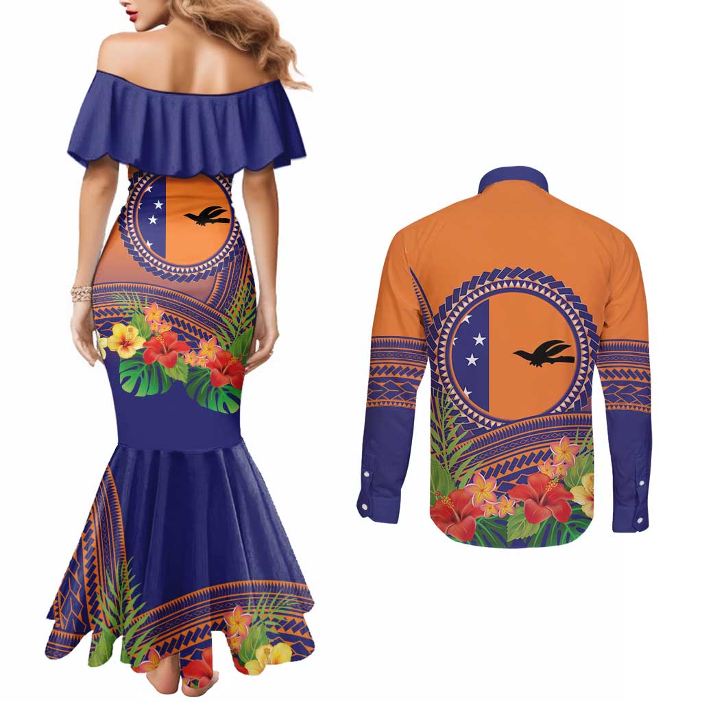 PNG New Ireland Province Couples Matching Mermaid Dress and Long Sleeve Button Shirt Niu Ailan Necklace Polynesian Tattoo LT14 - Polynesian Pride