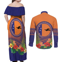 PNG New Ireland Province Couples Matching Off Shoulder Maxi Dress and Long Sleeve Button Shirt Niu Ailan Necklace Polynesian Tattoo LT14 - Polynesian Pride