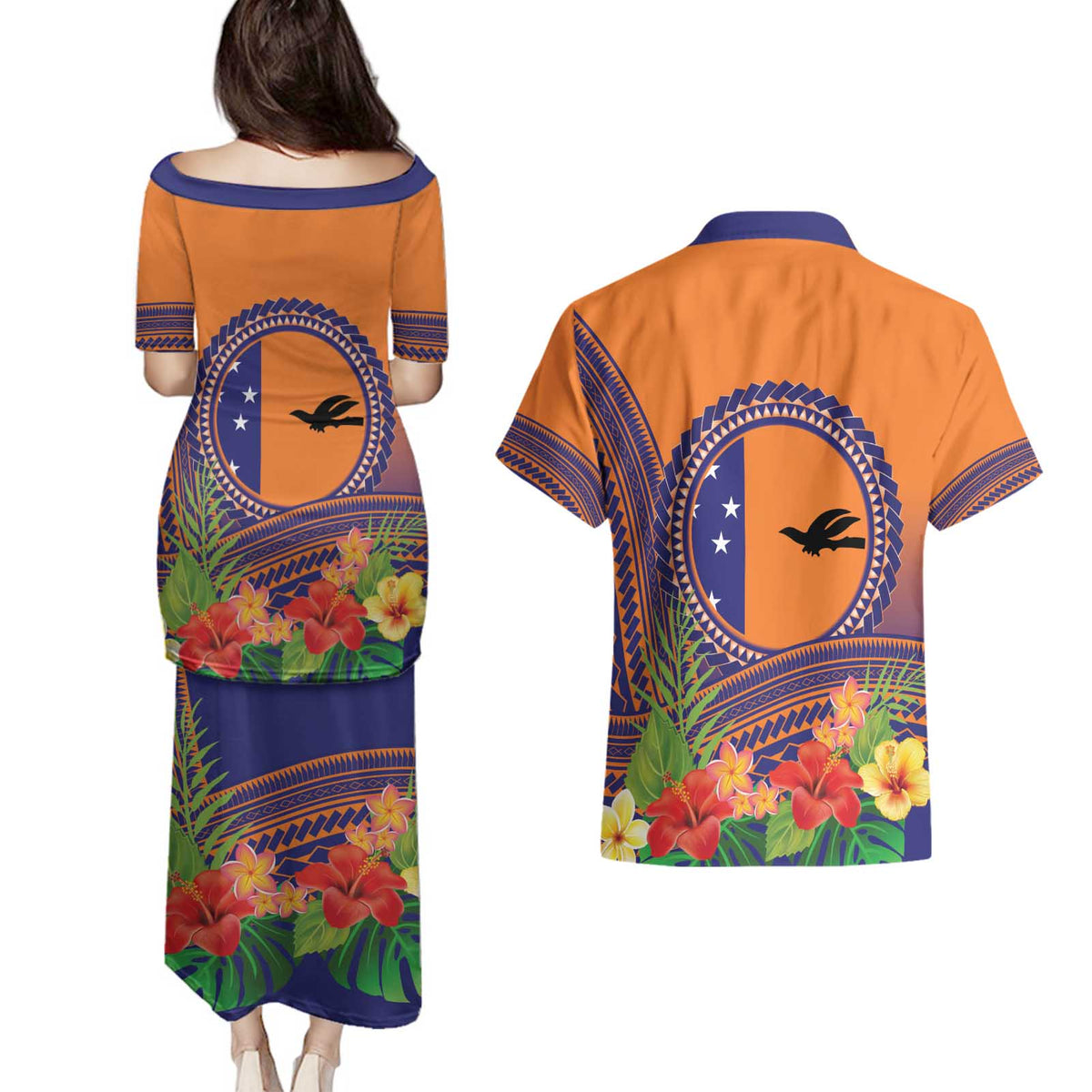 PNG New Ireland Province Couples Matching Puletasi and Hawaiian Shirt Niu Ailan Necklace Polynesian Tattoo LT14 - Polynesian Pride