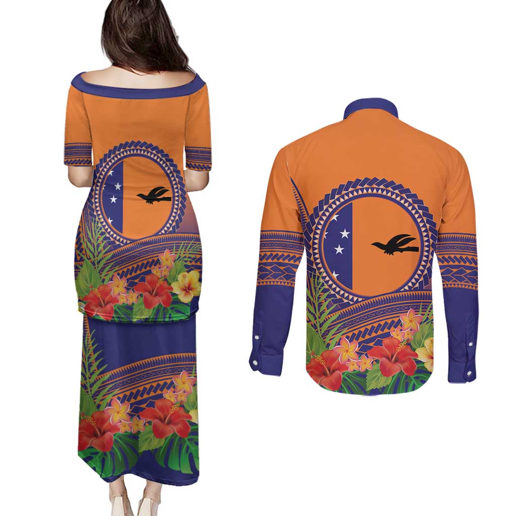 PNG New Ireland Province Couples Matching Puletasi and Long Sleeve Button Shirt Niu Ailan Necklace Polynesian Tattoo LT14 - Polynesian Pride