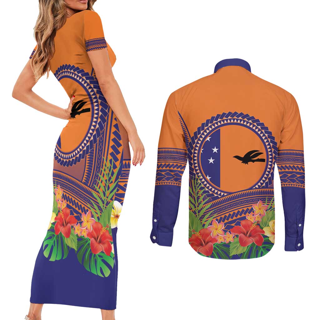PNG New Ireland Province Couples Matching Short Sleeve Bodycon Dress and Long Sleeve Button Shirt Niu Ailan Necklace Polynesian Tattoo LT14 - Polynesian Pride
