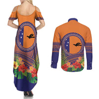 PNG New Ireland Province Couples Matching Summer Maxi Dress and Long Sleeve Button Shirt Niu Ailan Necklace Polynesian Tattoo LT14 - Polynesian Pride