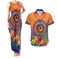 PNG New Ireland Province Couples Matching Tank Maxi Dress and Hawaiian Shirt Niu Ailan Necklace Polynesian Tattoo LT14 Orange - Polynesian Pride