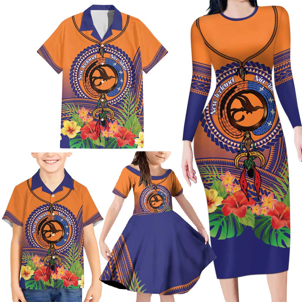 PNG New Ireland Province Family Matching Long Sleeve Bodycon Dress and Hawaiian Shirt Niu Ailan Necklace Polynesian Tattoo LT14 - Polynesian Pride