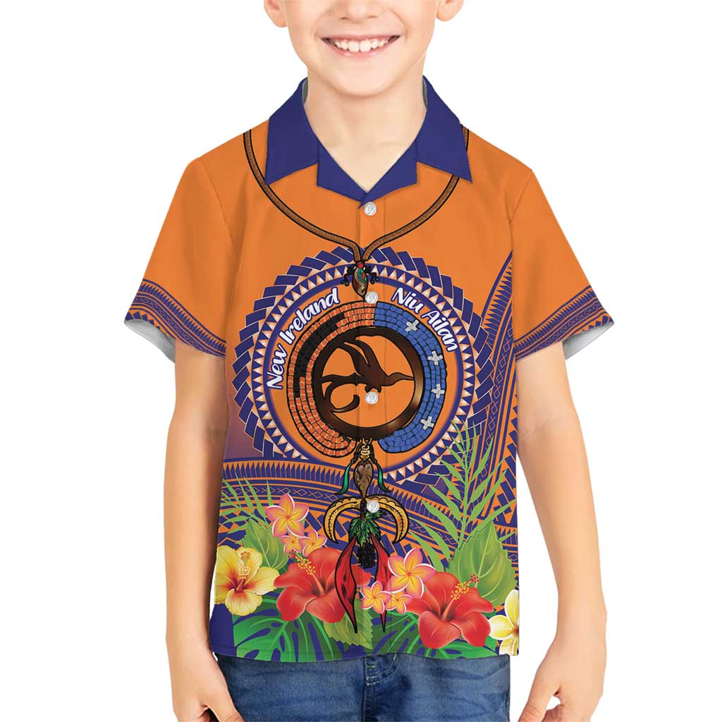 PNG New Ireland Province Family Matching Long Sleeve Bodycon Dress and Hawaiian Shirt Niu Ailan Necklace Polynesian Tattoo LT14 Son's Shirt Orange - Polynesian Pride