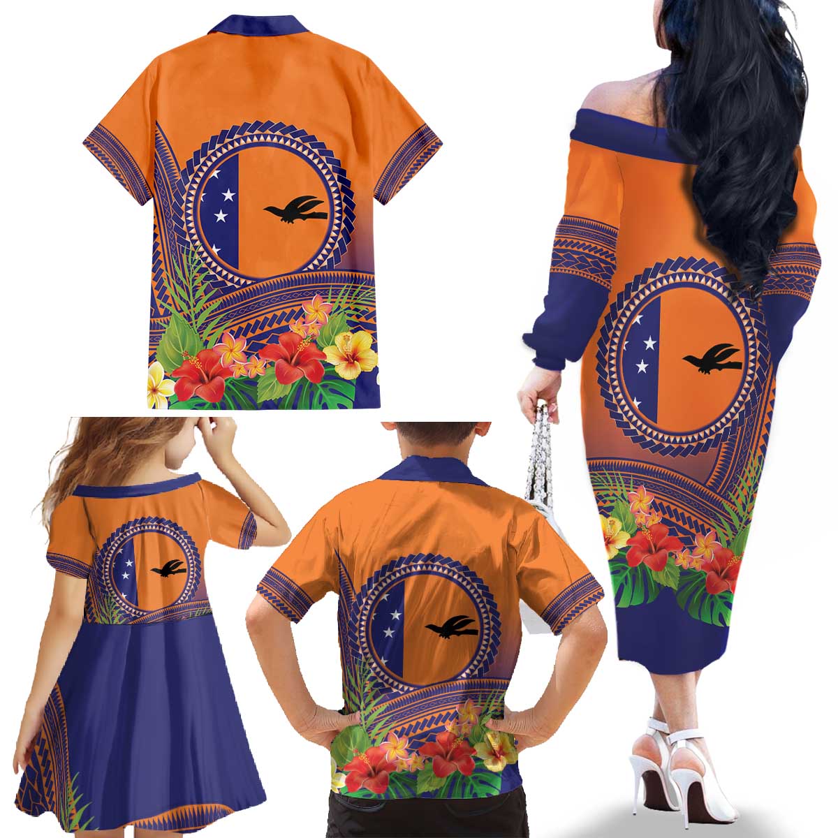 PNG New Ireland Province Family Matching Off The Shoulder Long Sleeve Dress and Hawaiian Shirt Niu Ailan Necklace Polynesian Tattoo LT14 - Polynesian Pride