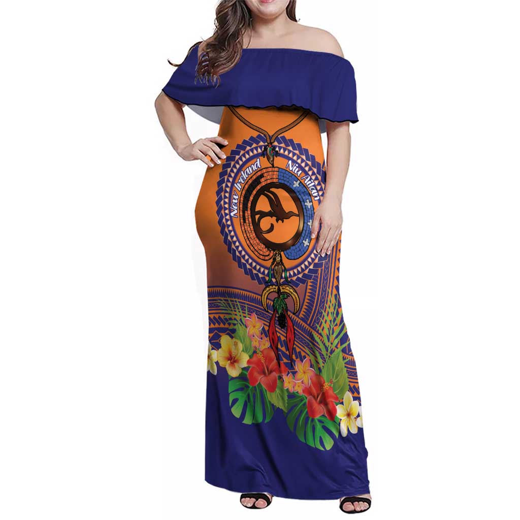 PNG New Ireland Province Family Matching Off Shoulder Maxi Dress and Hawaiian Shirt Niu Ailan Necklace Polynesian Tattoo LT14 Mom's Dress Orange - Polynesian Pride