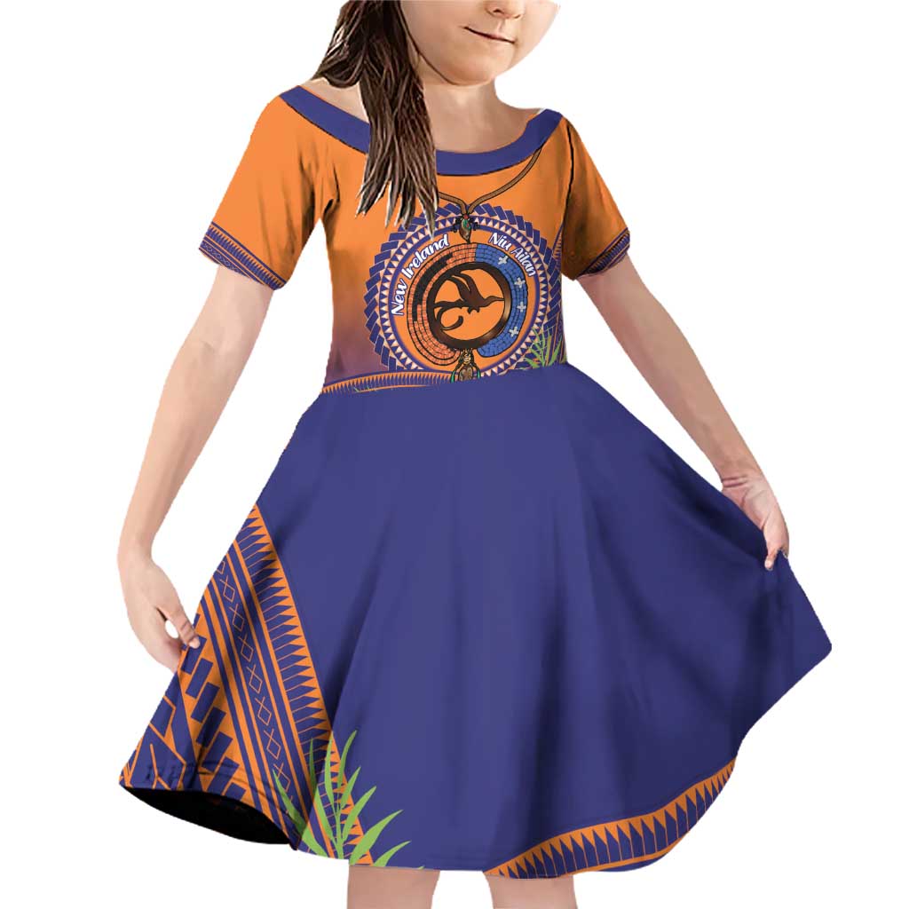 PNG New Ireland Province Family Matching Off Shoulder Short Dress and Hawaiian Shirt Niu Ailan Necklace Polynesian Tattoo LT14 Daughter's Dress Orange - Polynesian Pride