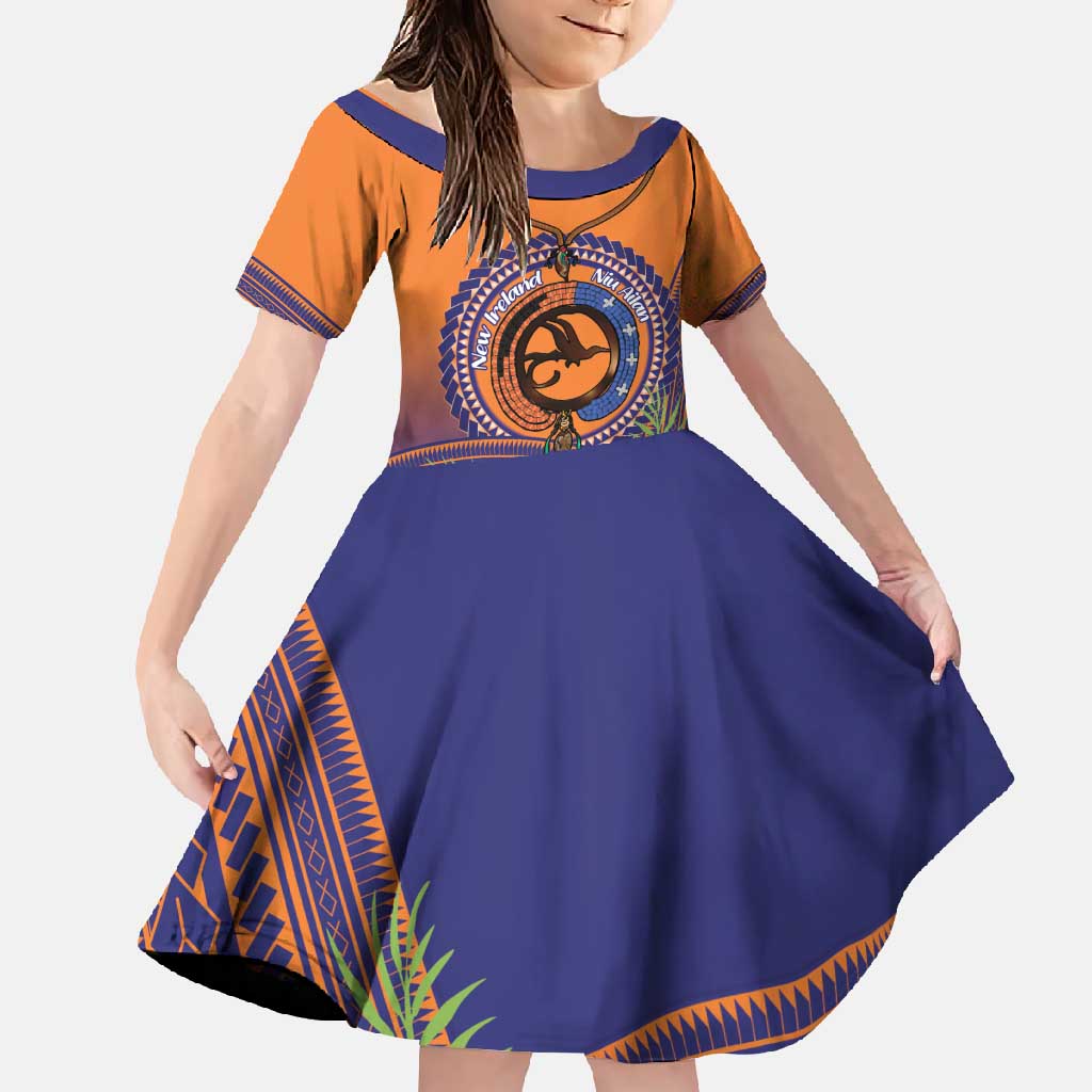 PNG New Ireland Province Family Matching Short Sleeve Bodycon Dress and Hawaiian Shirt Niu Ailan Necklace Polynesian Tattoo LT14 Daughter's Dress Orange - Polynesian Pride