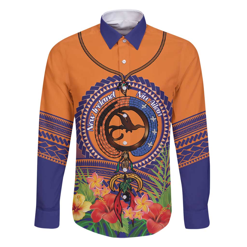 PNG New Ireland Province Family Matching Short Sleeve Bodycon Dress and Hawaiian Shirt Niu Ailan Necklace Polynesian Tattoo LT14 Dad's Shirt - Long Sleeve Orange - Polynesian Pride