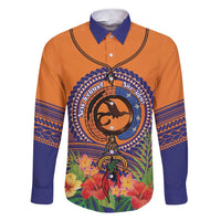 PNG New Ireland Province Family Matching Short Sleeve Bodycon Dress and Hawaiian Shirt Niu Ailan Necklace Polynesian Tattoo LT14 Dad's Shirt - Long Sleeve Orange - Polynesian Pride