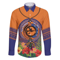 PNG New Ireland Province Family Matching Summer Maxi Dress and Hawaiian Shirt Niu Ailan Necklace Polynesian Tattoo LT14 Dad's Shirt - Long Sleeve Orange - Polynesian Pride