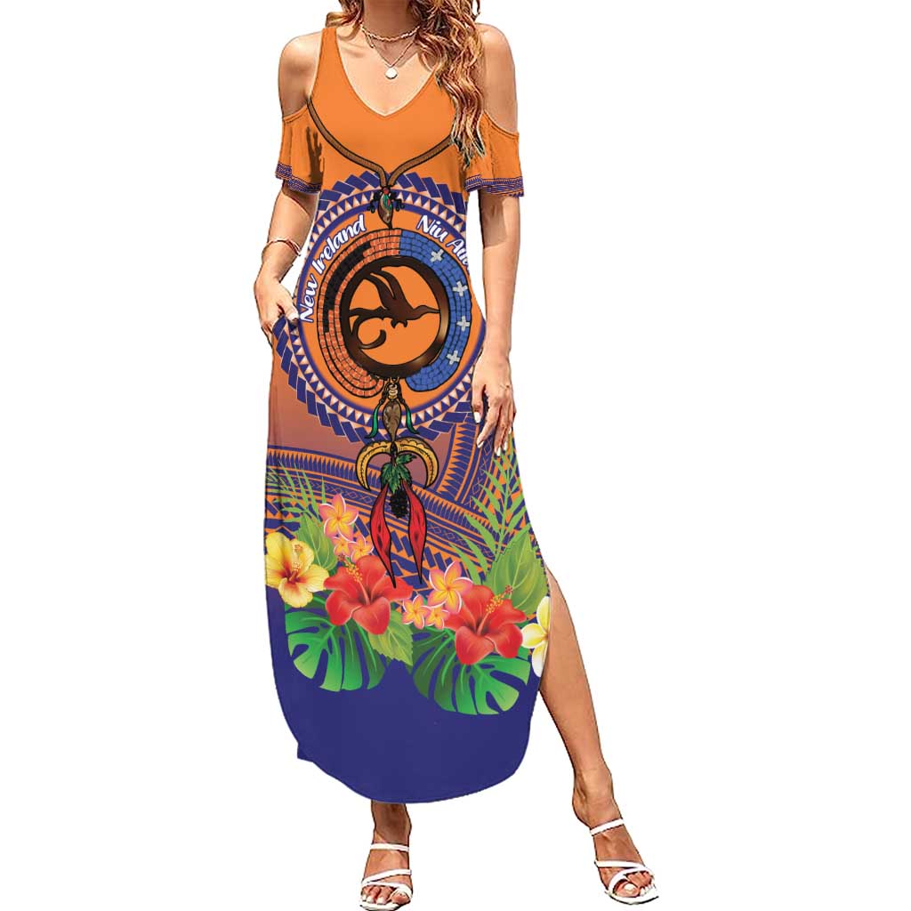 PNG New Ireland Province Family Matching Summer Maxi Dress and Hawaiian Shirt Niu Ailan Necklace Polynesian Tattoo LT14 Mom's Dress Orange - Polynesian Pride