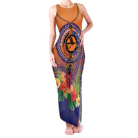 PNG New Ireland Province Family Matching Tank Maxi Dress and Hawaiian Shirt Niu Ailan Necklace Polynesian Tattoo LT14 Mom's Dress Orange - Polynesian Pride