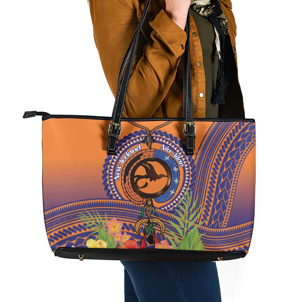 PNG New Ireland Province Leather Tote Bag Niu Ailan Necklace Polynesian Tattoo - Polynesian Pride