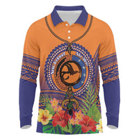 PNG New Ireland Province Long Sleeve Polo Shirt Niu Ailan Necklace Polynesian Tattoo LT14 Orange - Polynesian Pride