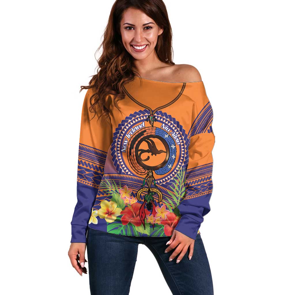 PNG New Ireland Province Off Shoulder Sweater Niu Ailan Necklace Polynesian Tattoo - Polynesian Pride