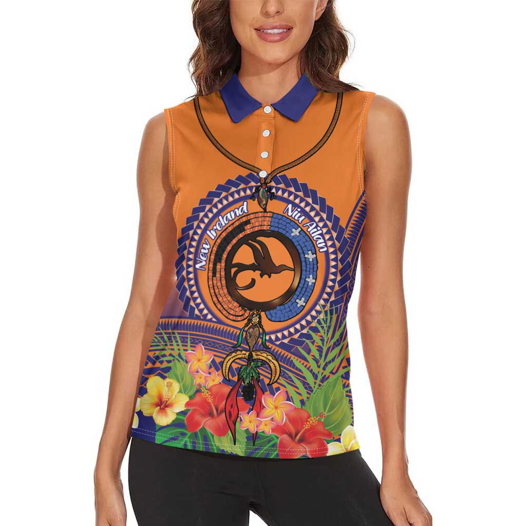 PNG New Ireland Province Women Sleeveless Polo Shirt Niu Ailan Necklace Polynesian Tattoo LT14 - Polynesian Pride