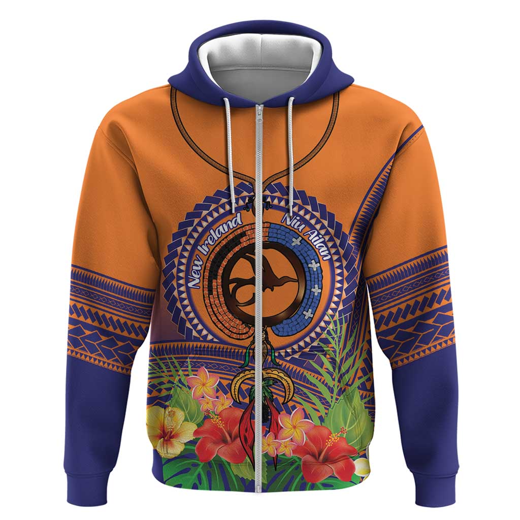 PNG New Ireland Province Zip Hoodie Niu Ailan Necklace Polynesian Tattoo LT14 Zip Hoodie Orange - Polynesian Pride
