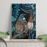 New Zealand Tui Bird Taiaha Canvas Wall Art Maori Weapon Paua Shell Mix Silver Fern