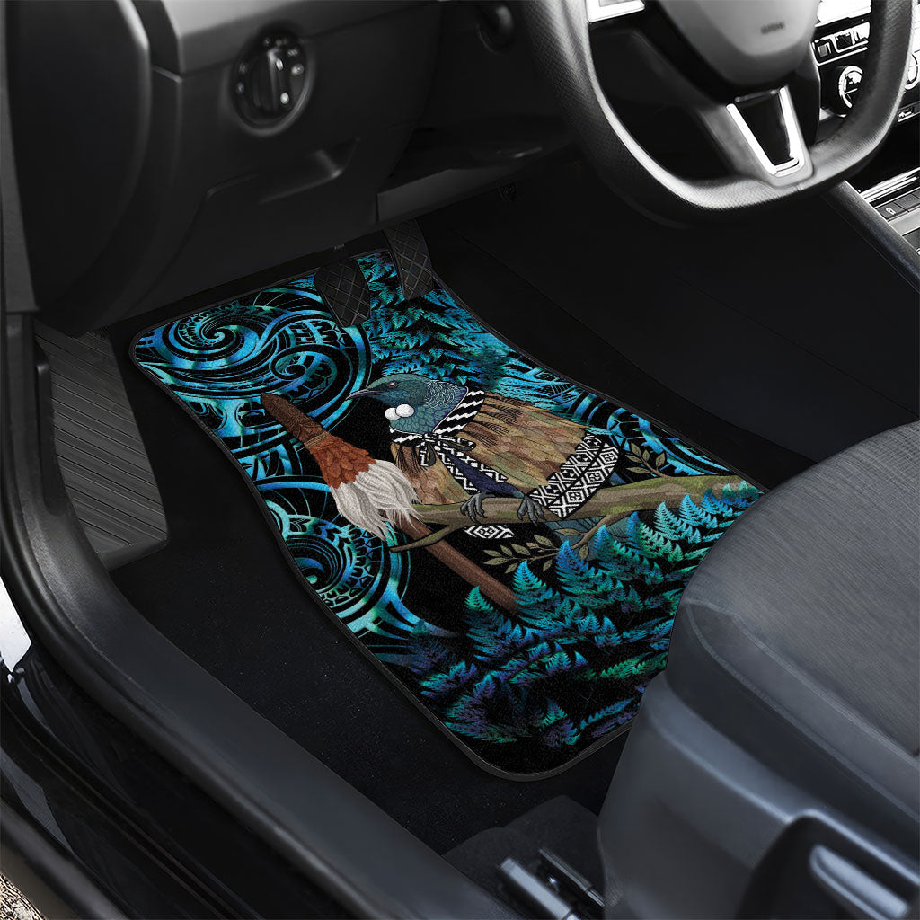 New Zealand Tui Bird Taiaha Car Mats Maori Weapon Paua Shell Mix Silver Fern