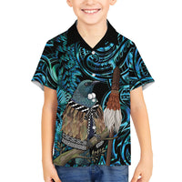 New Zealand Tui Bird Taiaha Family Matching Mermaid Dress and Hawaiian Shirt Maori Weapon Paua Shell Mix Silver Fern