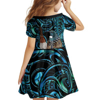 New Zealand Tui Bird Taiaha Family Matching Off The Shoulder Long Sleeve Dress and Hawaiian Shirt Maori Weapon Paua Shell Mix Silver Fern
