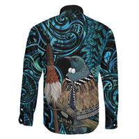 New Zealand Tui Bird Taiaha Family Matching Off Shoulder Maxi Dress and Hawaiian Shirt Maori Weapon Paua Shell Mix Silver Fern
