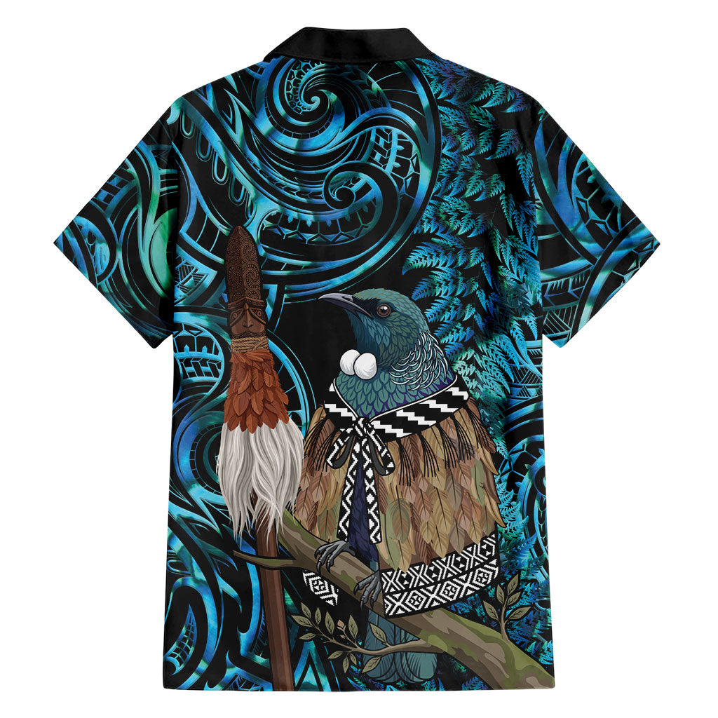 New Zealand Tui Bird Taiaha Family Matching Puletasi and Hawaiian Shirt Maori Weapon Paua Shell Mix Silver Fern