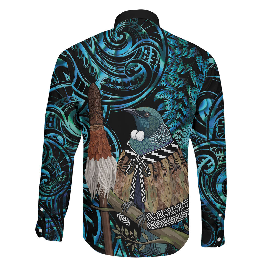 New Zealand Tui Bird Taiaha Family Matching Tank Maxi Dress and Hawaiian Shirt Maori Weapon Paua Shell Mix Silver Fern