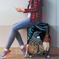 New Zealand Tui Bird Taiaha Luggage Cover Maori Weapon Paua Shell Mix Silver Fern