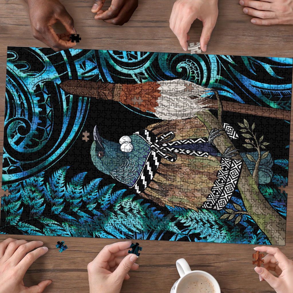 New Zealand Tui Bird Taiaha Puzzle Maori Weapon Paua Shell Mix Silver Fern