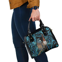New Zealand Tui Bird Taiaha Shoulder Handbag Maori Weapon Paua Shell Mix Silver Fern