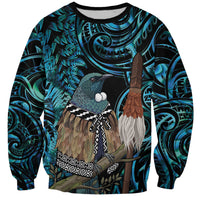 New Zealand Tui Bird Taiaha Sweatshirt Maori Weapon Paua Shell Mix Silver Fern