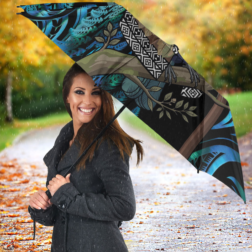 New Zealand Tui Bird Taiaha Umbrella Maori Weapon Paua Shell Mix Silver Fern
