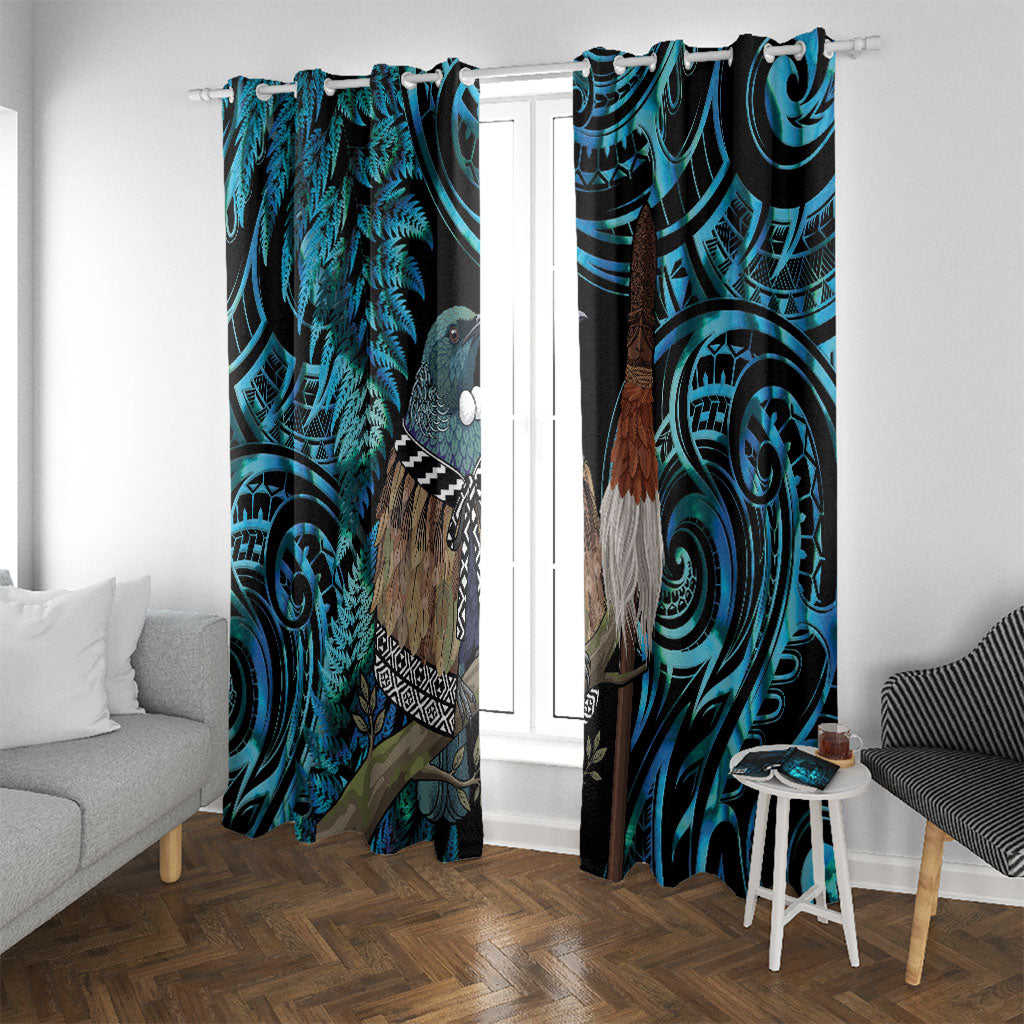 New Zealand Tui Bird Taiaha Window Curtain Maori Weapon Paua Shell Mix Silver Fern