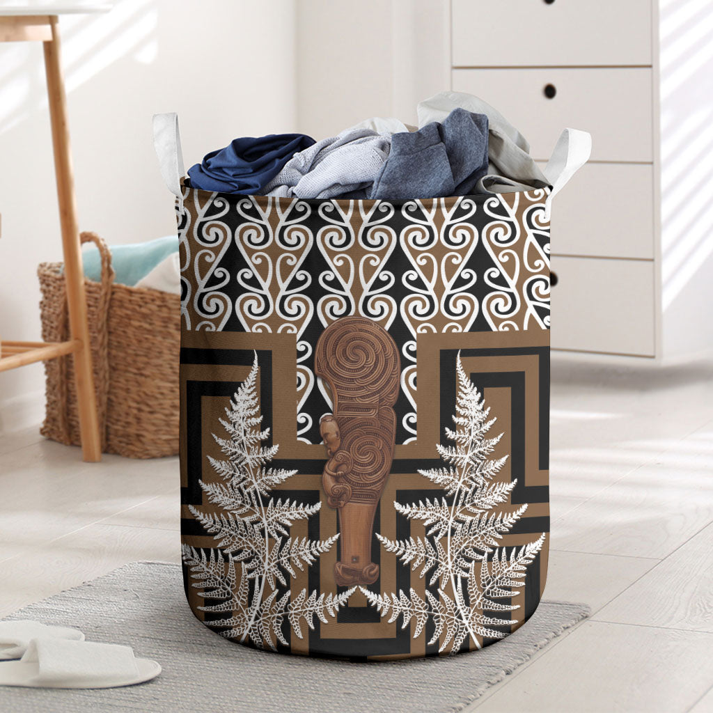 Wahaika New Zealand Laundry Basket Maori Weapon Kowhaiwhai Fern Poutama Motifs