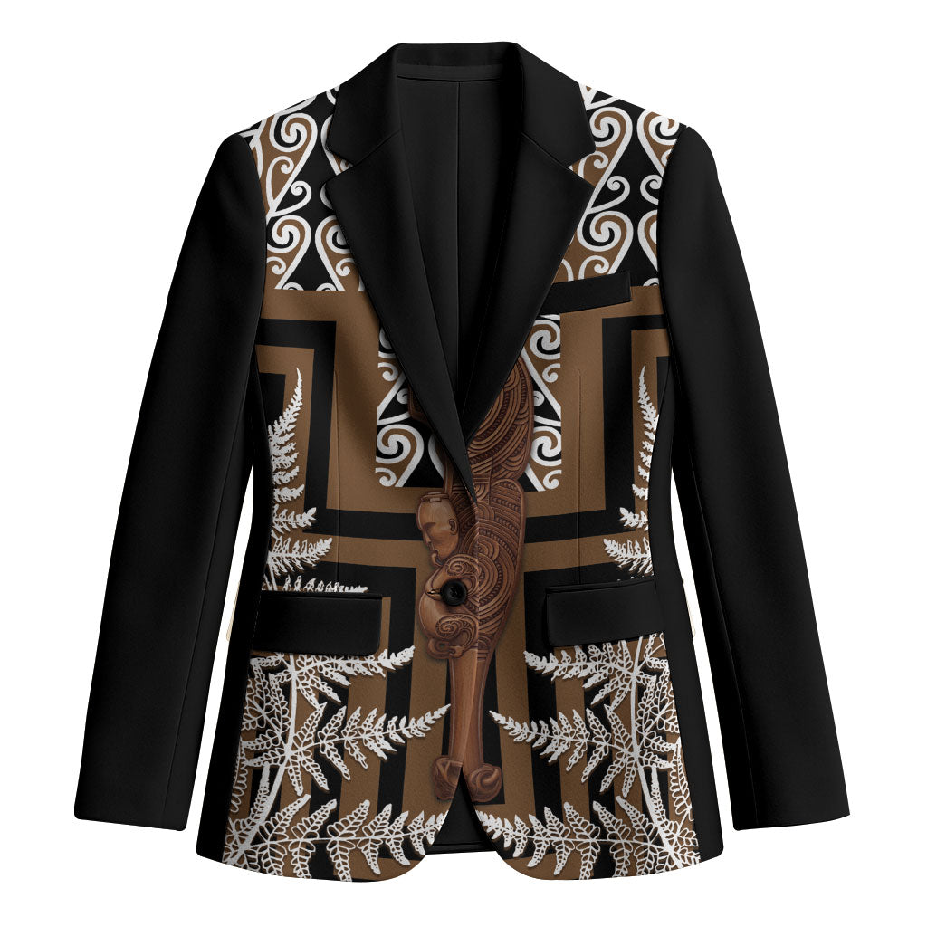 Wahaika New Zealand Blazer Maori Weapon Kowhaiwhai Fern Poutama Motifs LT14 Unisex Brown - Polynesian Pride