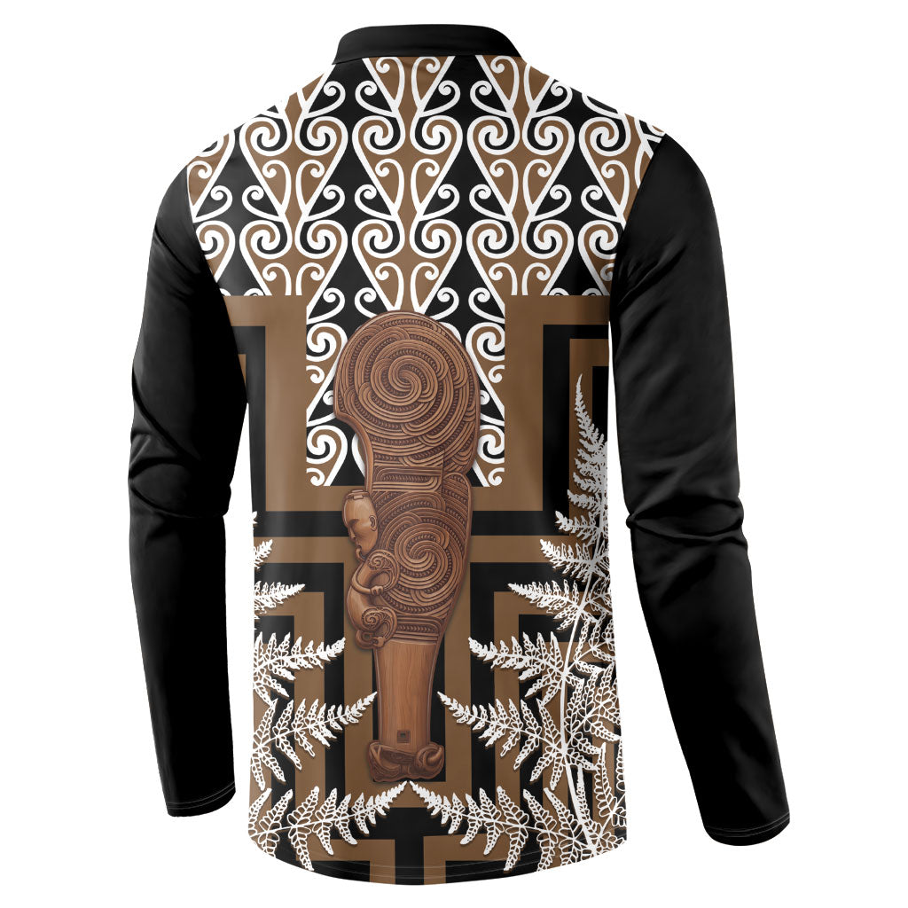 Wahaika New Zealand Button Sweatshirt Maori Weapon Kowhaiwhai Fern Poutama Motifs