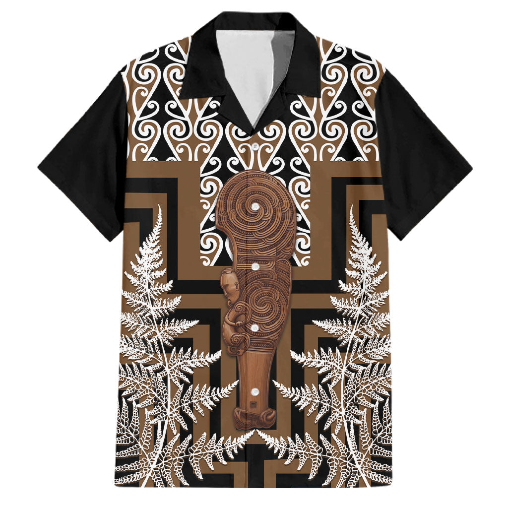 Wahaika New Zealand Family Matching Off The Shoulder Long Sleeve Dress and Hawaiian Shirt Maori Weapon Kowhaiwhai Fern Poutama Motifs