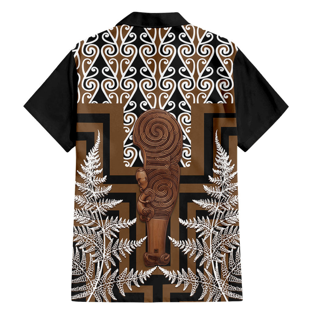Wahaika New Zealand Family Matching Off The Shoulder Long Sleeve Dress and Hawaiian Shirt Maori Weapon Kowhaiwhai Fern Poutama Motifs