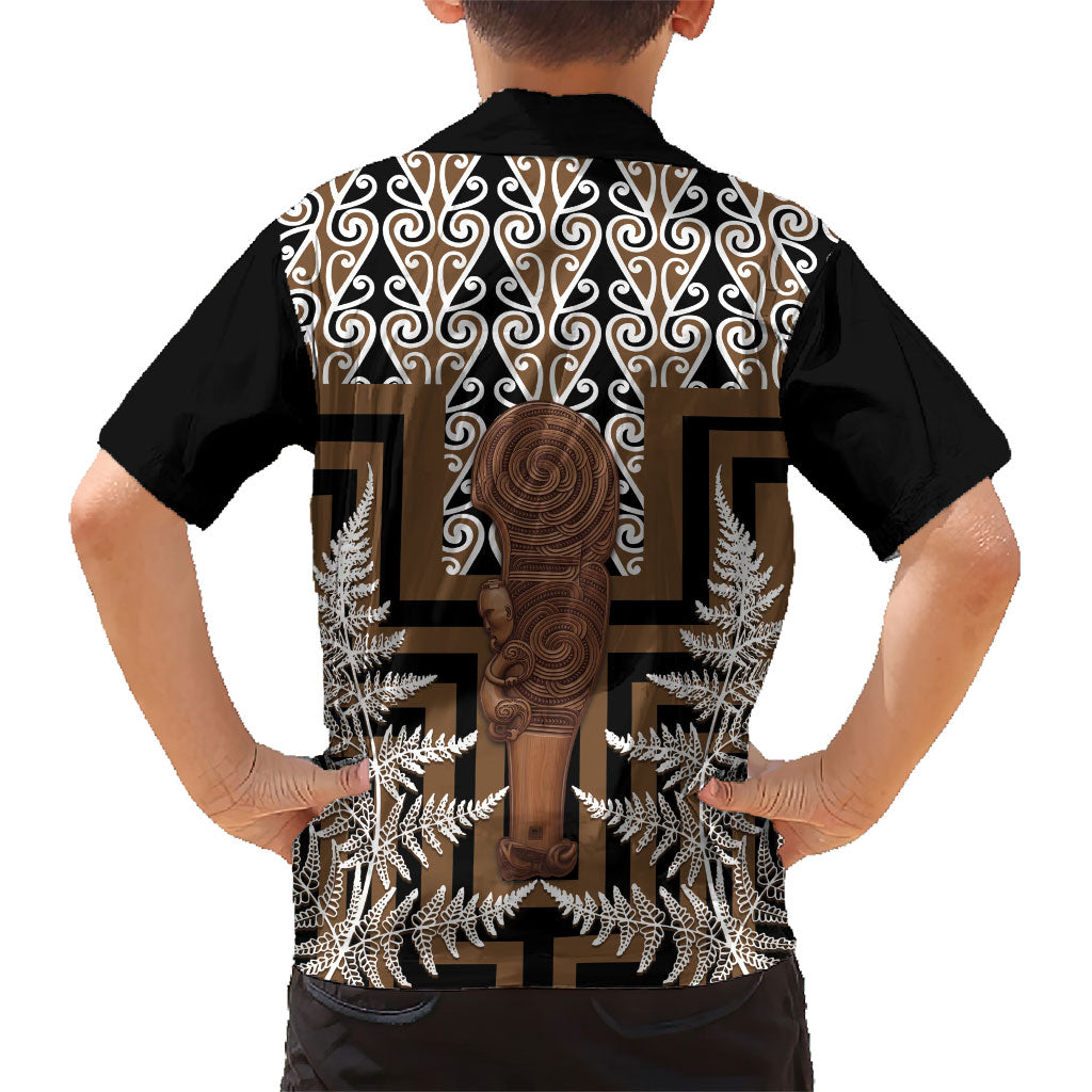 Wahaika New Zealand Family Matching Short Sleeve Bodycon Dress and Hawaiian Shirt Maori Weapon Kowhaiwhai Fern Poutama Motifs